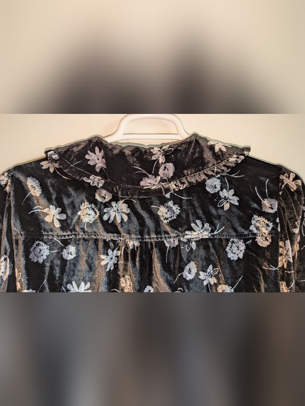 Pilcro Black Velvet Floral Button-Front Blouse - Picture 7 of 8